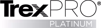 TrexPRO Platinum logo for custom decks, outdoor spaces, expert team, and satisfied customers.